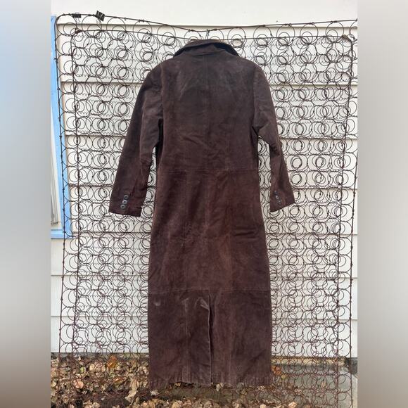 90s Wilsons Leather Maxima Brown Harry Potter Dark Academia Trench Coat LARGE - Picture 2 of 8